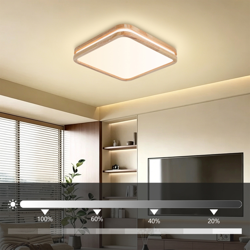 Brilagi - Dimbare LED-plafonnière MOLINA SQUARE LED/48W/230V 3000-6000K eiken 40x40 cm + afstandsbediening