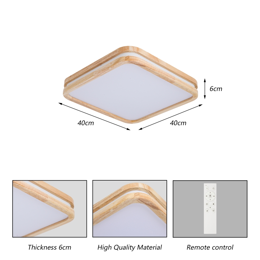 Brilagi - Dimbare LED-plafonnière MOLINA SQUARE LED/48W/230V 3000-6000K eiken 40x40 cm + afstandsbediening