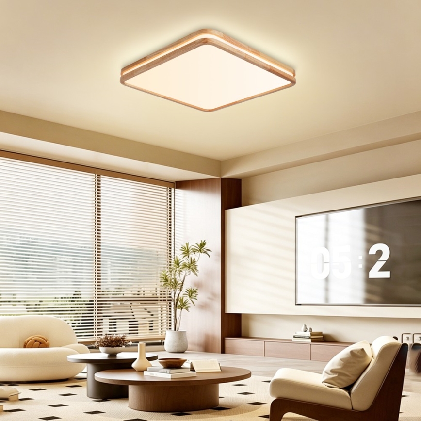 Brilagi - LED dimbare plafondlamp MOLINA SQUARE LED/80W/230V 3000-6000K eiken 60x60 cm + afstandsbediening
