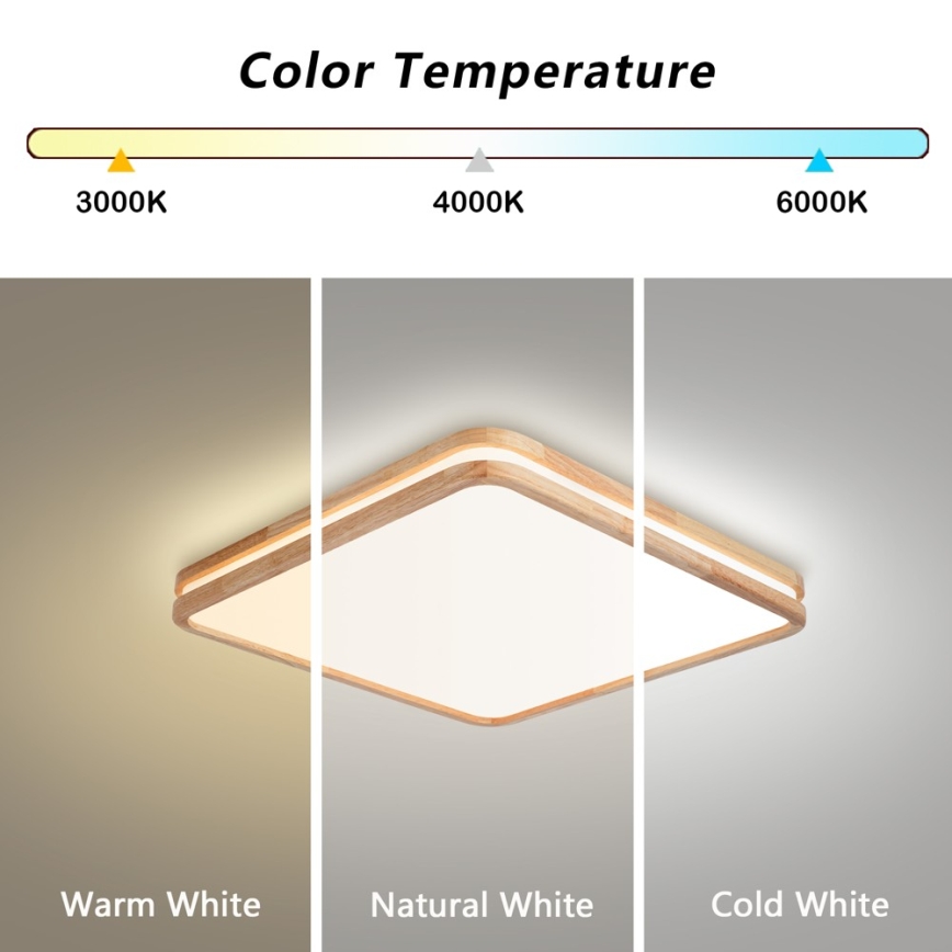 Brilagi - LED dimbare plafondlamp MOLINA SQUARE LED/80W/230V 3000-6000K eiken 60x60 cm + afstandsbediening