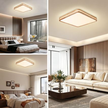 Brilagi - LED dimbare plafondlamp MOLINA SQUARE LED/80W/230V 3000-6000K eiken 60x60 cm + afstandsbediening