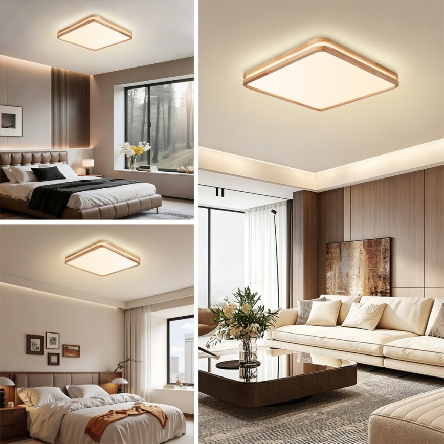 Brilagi - LED dimbare plafondlamp MOLINA SQUARE LED/80W/230V 3000-6000K eiken 60x60 cm + afstandsbediening