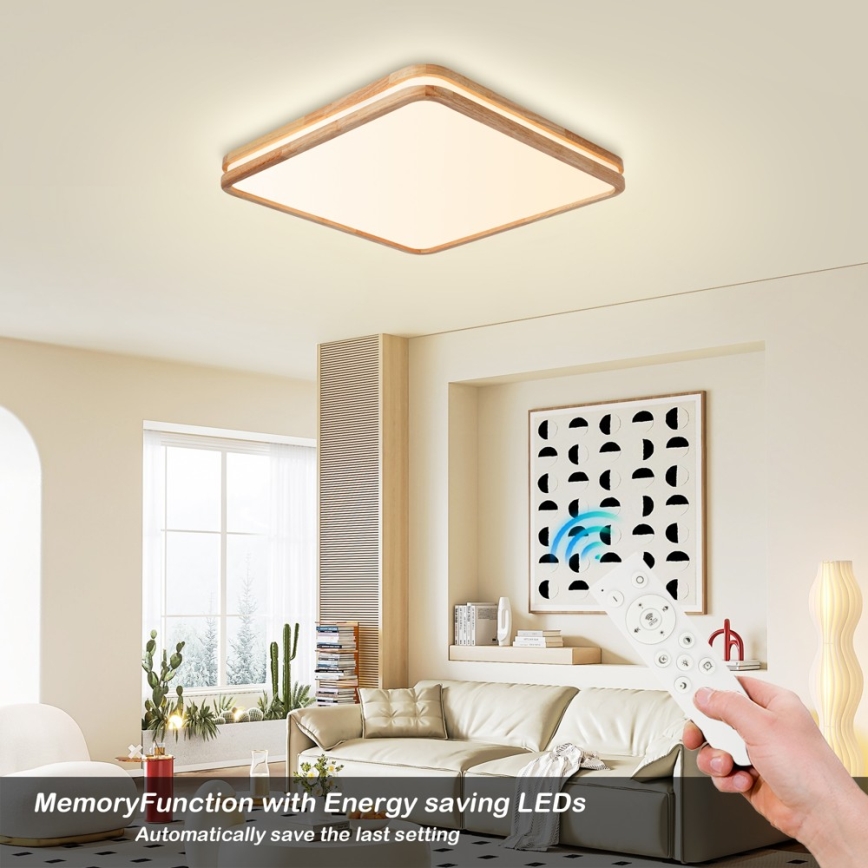 Brilagi - LED dimbare plafondlamp MOLINA SQUARE LED/80W/230V 3000-6000K eiken 60x60 cm + afstandsbediening