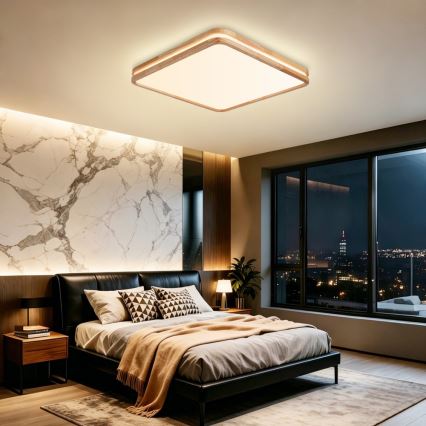 Brilagi - LED dimbare plafondlamp MOLINA SQUARE LED/80W/230V 3000-6000K eiken 60x60 cm + afstandsbediening