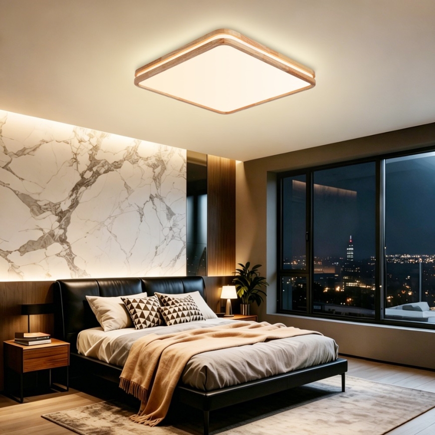 Brilagi - LED dimbare plafondlamp MOLINA SQUARE LED/80W/230V 3000-6000K eiken 60x60 cm + afstandsbediening