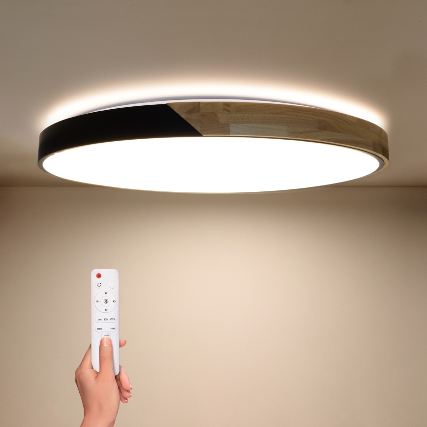 Brilagi - LED-dimbare plafondlamp PILANA LED/72W/230V 3000-6500K eik/zwart Ø 80 cm + afstandsbediening