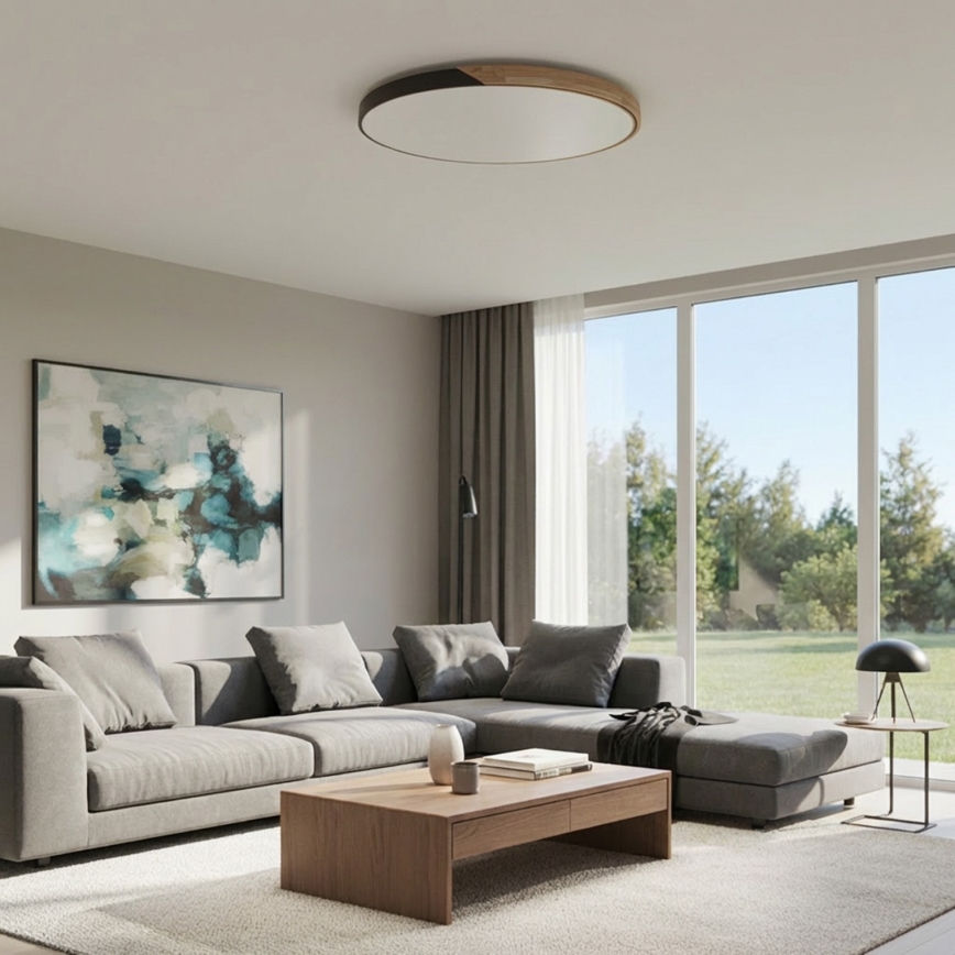 Brilagi - LED-dimbare plafondlamp PILANA LED/72W/230V 3000-6500K eik/zwart Ø 80 cm + afstandsbediening
