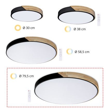 Brilagi - LED-dimbare plafondlamp PILANA LED/72W/230V 3000-6500K eik/zwart Ø 80 cm + afstandsbediening