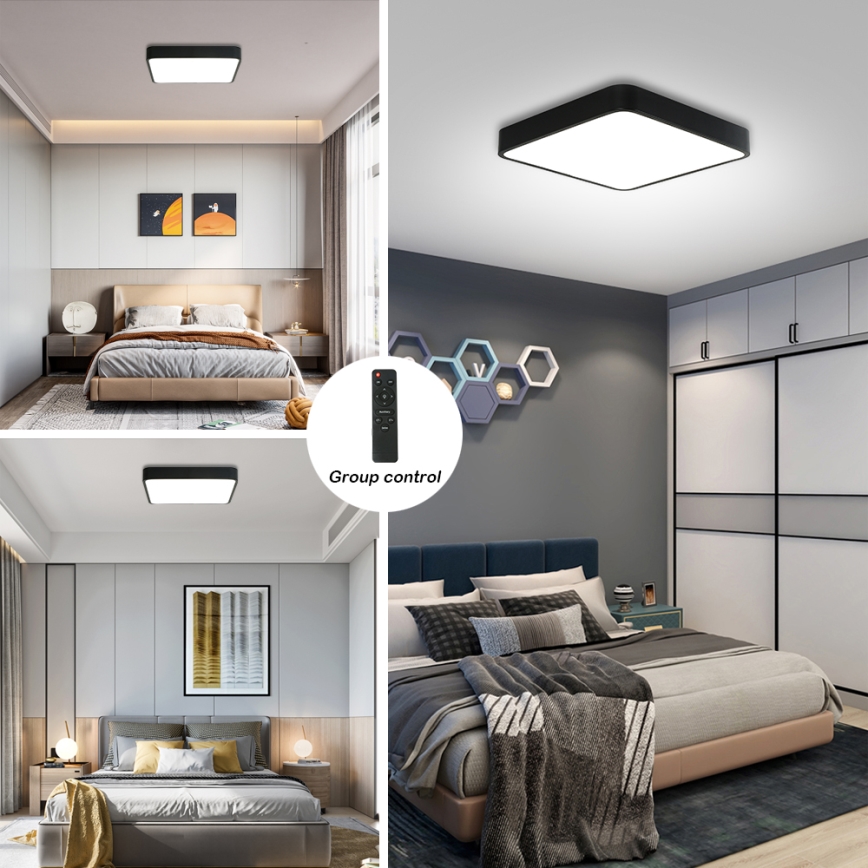 Brilagi - LED dimbare plafondlamp POOL SQUARE LED/36W/230V 3000-6000K 40x40 cm zwart + afstandsbediening