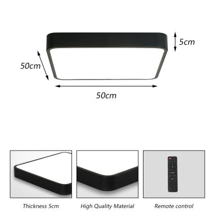Brilagi - LED dimbare plafondlamp POOL SQUARE LED/48W/230V 3000-6000K 50x50 cm zwart + afstandsbediening