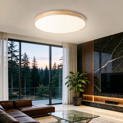 Brilagi - dimbare LED-plafondlamp WOODLINE LED/100W/230V 3000-6000K eik Ø 80 cm + afstandsbediening