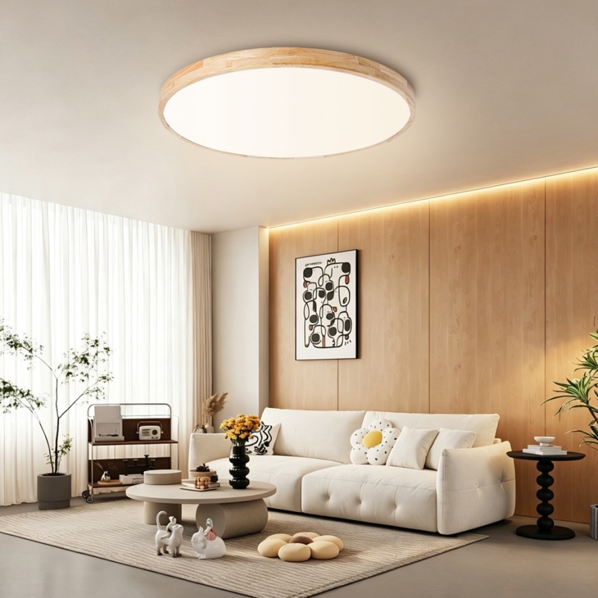 Brilagi - dimbare LED-plafondlamp WOODLINE LED/100W/230V 3000-6000K eik Ø 80 cm + afstandsbediening