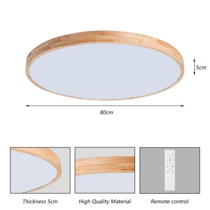 Brilagi - dimbare LED-plafondlamp WOODLINE LED/100W/230V 3000-6000K eik Ø 80 cm + afstandsbediening