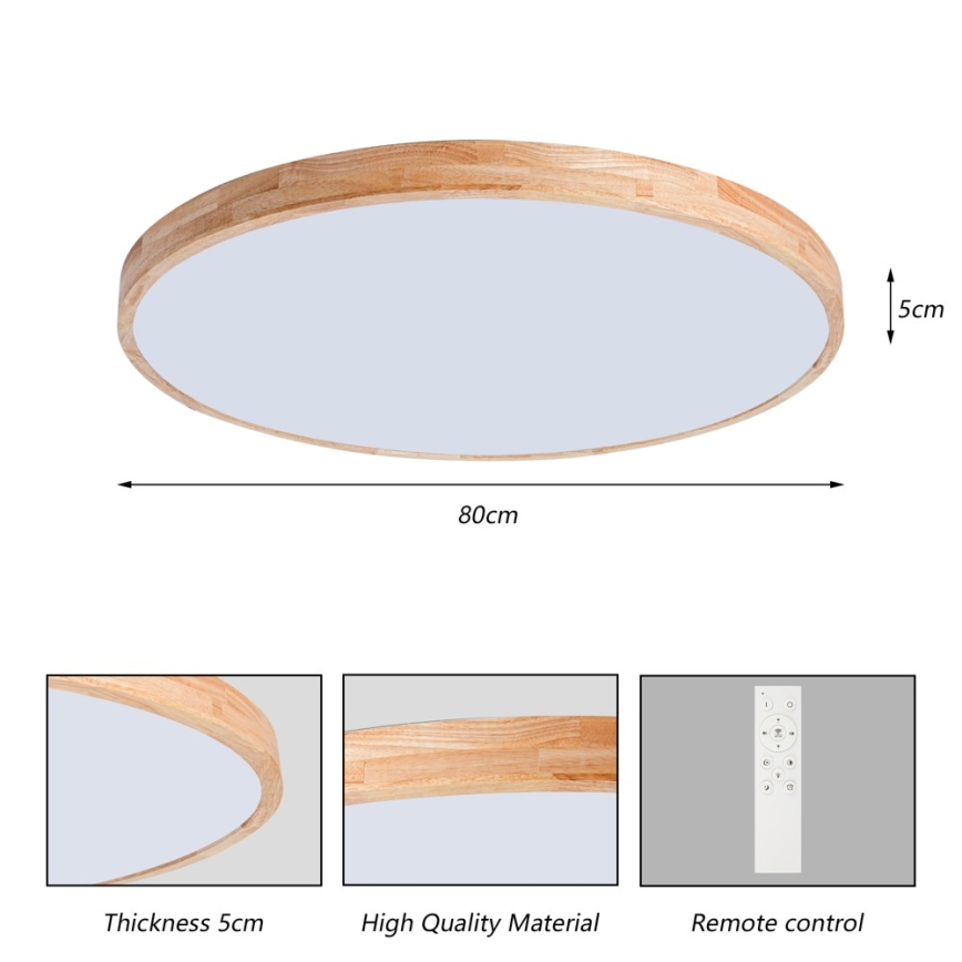 Brilagi - dimbare LED-plafondlamp WOODLINE LED/100W/230V 3000-6000K eik Ø 80 cm + afstandsbediening
