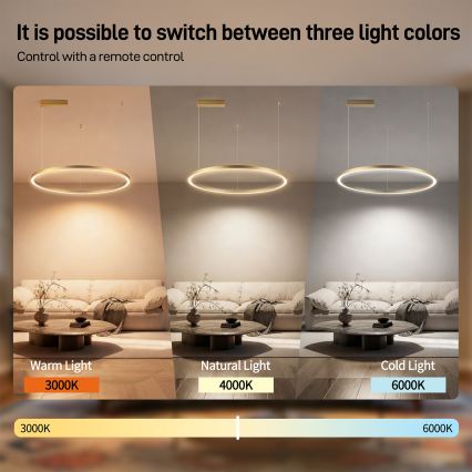 Brilagi - LED-dimbare hanglamp aan kabel PORTOFINO LED/60W/230V 3000-6000K Ø 80 cm goudkleurig + afstandsbediening