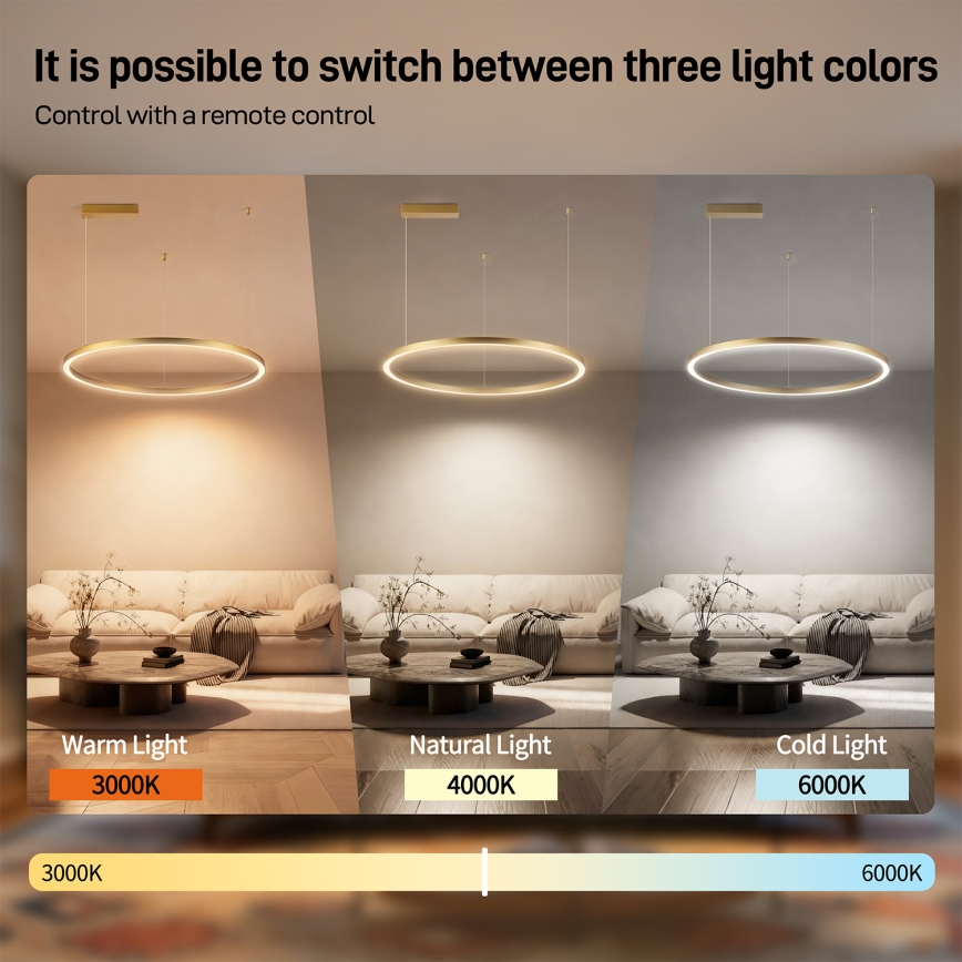 Brilagi - LED-dimbare hanglamp aan kabel PORTOFINO LED/60W/230V 3000-6000K Ø 80 cm goudkleurig + afstandsbediening