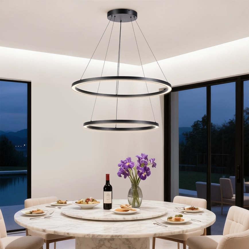 Brilagi - LED dimbare hanglamp aan kabel PORTOFINO LED/98W/230V 3000-6000K Ø 80 cm zwart + afstandsbediening
