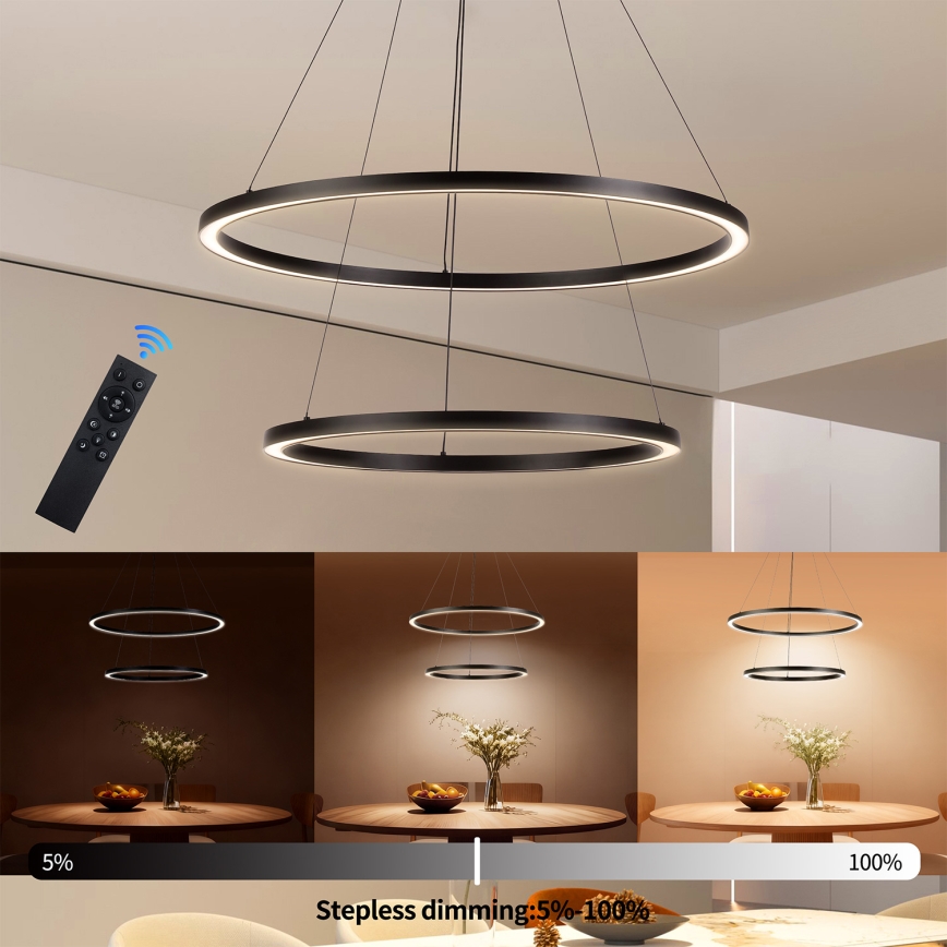 Brilagi - LED dimbare hanglamp aan kabel PORTOFINO LED/98W/230V 3000-6000K Ø 80 cm zwart + afstandsbediening