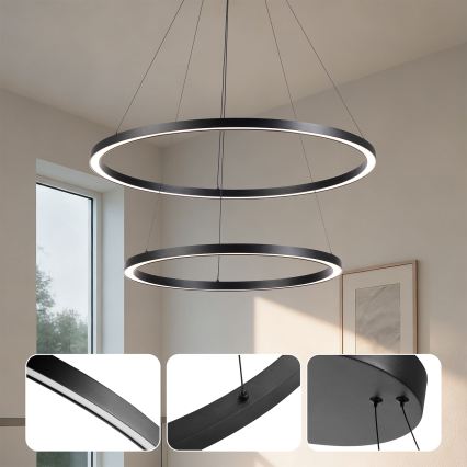Brilagi - LED dimbare hanglamp aan kabel PORTOFINO LED/98W/230V 3000-6000K Ø 80 cm zwart + afstandsbediening