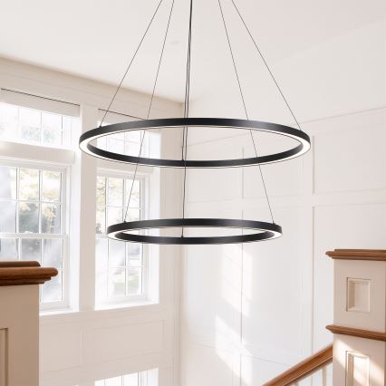 Brilagi - LED dimbare hanglamp aan kabel PORTOFINO LED/98W/230V 3000-6000K Ø 80 cm zwart + afstandsbediening