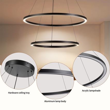 Brilagi - LED dimbare hanglamp aan kabel PORTOFINO LED/98W/230V 3000-6000K Ø 80 cm zwart + afstandsbediening