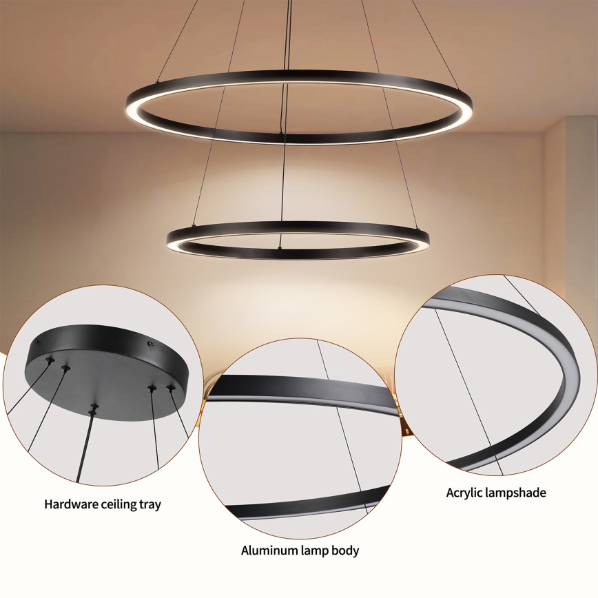 Brilagi - LED dimbare hanglamp aan kabel PORTOFINO LED/98W/230V 3000-6000K Ø 80 cm zwart + afstandsbediening
