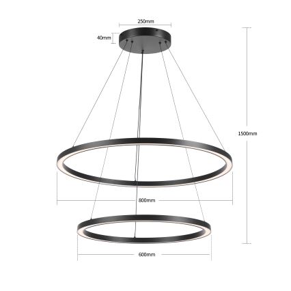 Brilagi - LED dimbare hanglamp aan kabel PORTOFINO LED/98W/230V 3000-6000K Ø 80 cm zwart + afstandsbediening