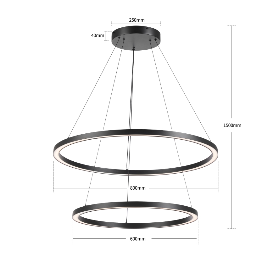Brilagi - LED dimbare hanglamp aan kabel PORTOFINO LED/98W/230V 3000-6000K Ø 80 cm zwart + afstandsbediening