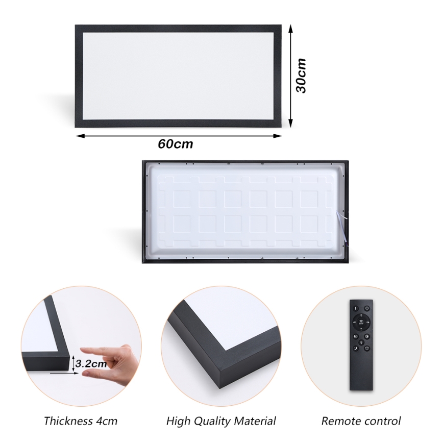 Brilagi - LED Dimbare badkamer plafondverlichting FRAME SMART LED/30W/230V 30x60 cm 3000-6000K  IP44 zwart  + afstandsbediening
