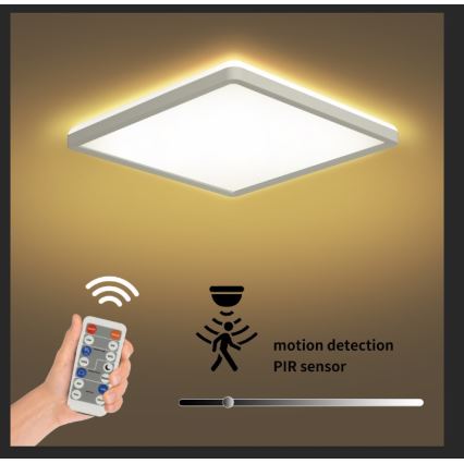 Brilagi - LED dimbaar licht met motion en dusk sensor ULTRA SLIM LED/18W/230V 30x30 cm + afstandsbediening