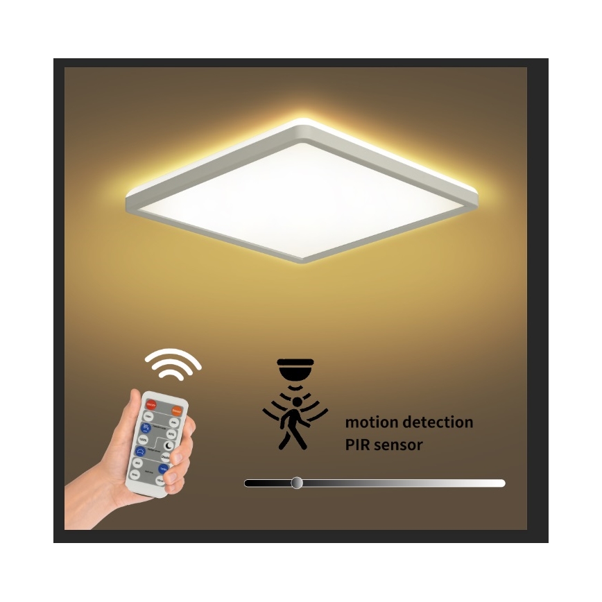Brilagi - LED dimbaar licht met motion en dusk sensor ULTRA SLIM LED/18W/230V 30x30 cm + afstandsbediening