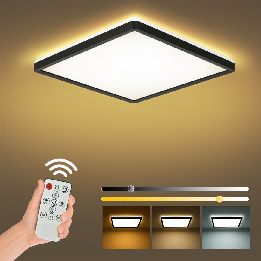 Brilagi - Dimbare LED plafondlamp ULTRA SLIM LED/18W/230V 2700-6500K 30x30 cm zwart + afstandsbediening