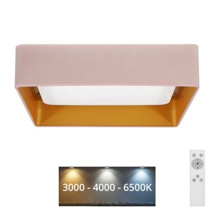 Brilagi - Dimbare LED plafondlamp VELVET SQUARE LED/24W/230V 3000/4000/6500K + afstandsbediening roze