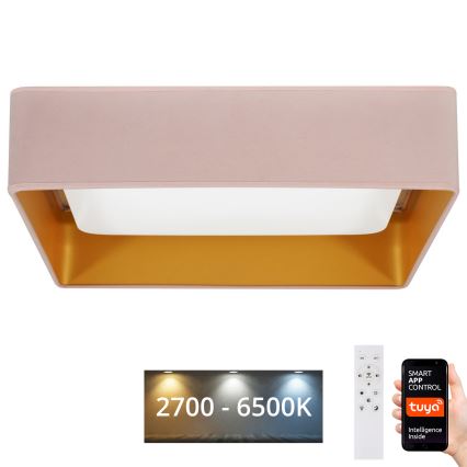 Brilagi - Dimbare LED plafondlamp VELVET SQUARE SMART LED/36W/230V 2700-6500K Wi-Fi Tuya + afstandsbediening roze