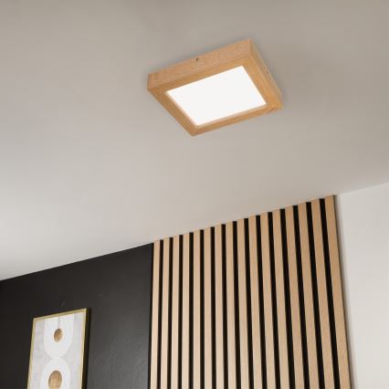 Brilagi - LED Dimbare badkamer plafondverlichting WOODY FRAME LED/24W/230V eiken 30x30 cm 3000-6000K IP44 + afstandsbediening