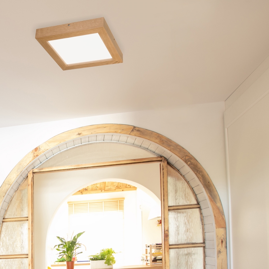 Brilagi - LED Dimbare badkamer plafondverlichting WOODY FRAME LED/24W/230V eiken 30x30 cm 3000-6000K IP44 + afstandsbediening