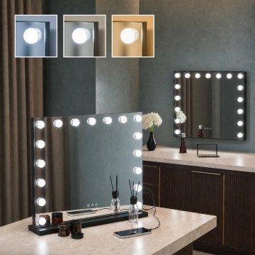 BRILAGI - LED Dimbaar make-upspiegel HOLLYWOOD LED/15W/230V CCT + 2x USB 60x50 cm zwart