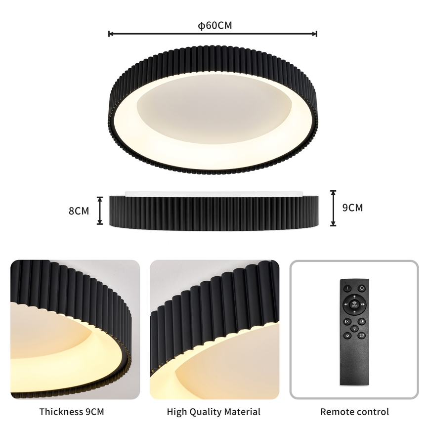 Brilagi - Dimbare LED-plafondlamp FALCON MODERN LED/54W/230V 3000-6500K Ø 60 cm zwart + afstandsbediening