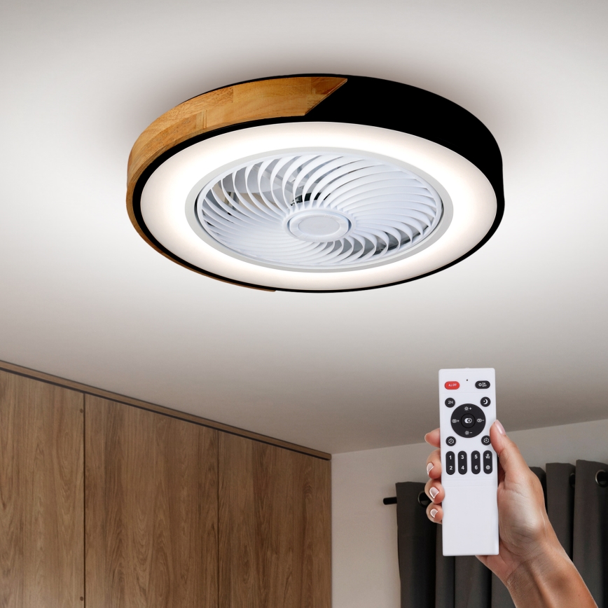 Brilagi - LED dimbare plafondlamp met ventilator LED/30W/230V 3000-6500K zwart/eik + afstandsbediening