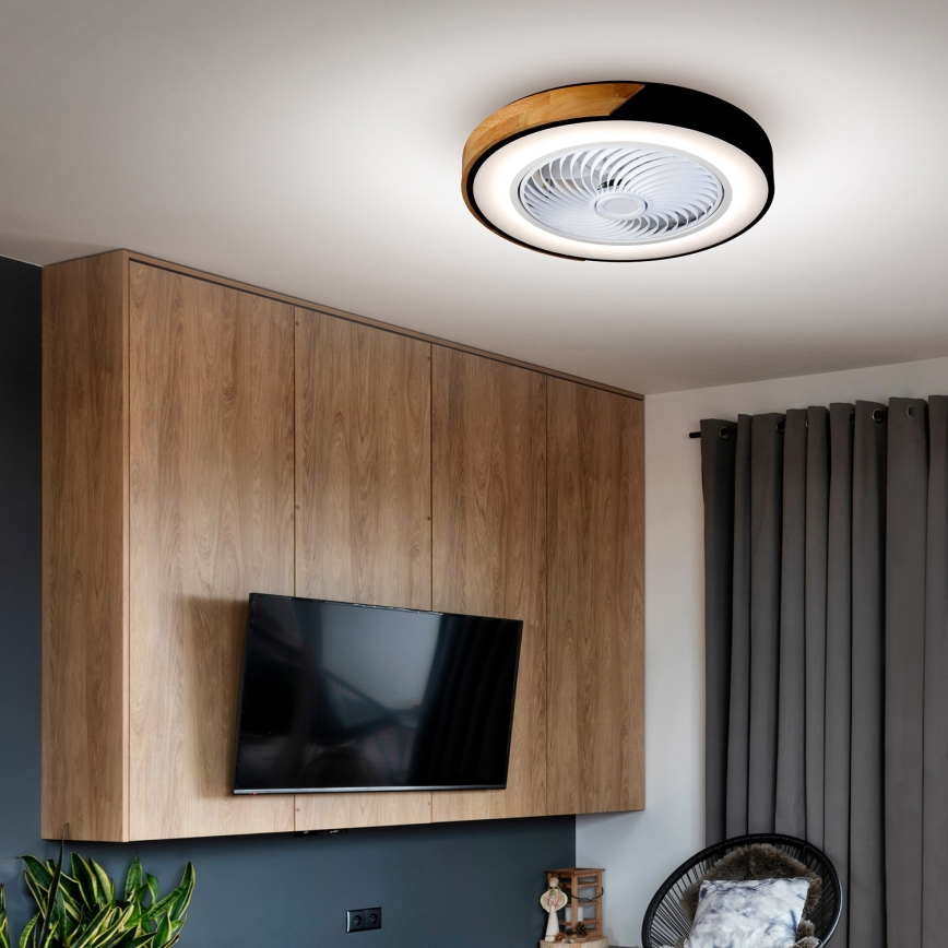 Brilagi - LED dimbare plafondlamp met ventilator LED/30W/230V 3000-6500K zwart/eik + afstandsbediening