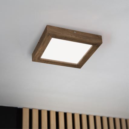 Brilagi - LED dimbare badkamer plafondlamp WOODY FRAME LED/24W/230V eiken walnoot 30x30 cm 3000-6000K IP44 + afstandsbediening