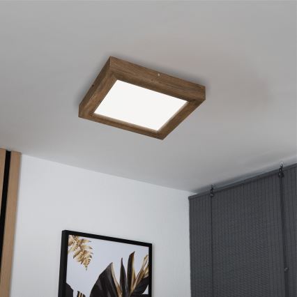 Brilagi - LED dimbare badkamer plafondlamp WOODY FRAME LED/24W/230V eiken walnoot 30x30 cm 3000-6000K IP44 + afstandsbediening