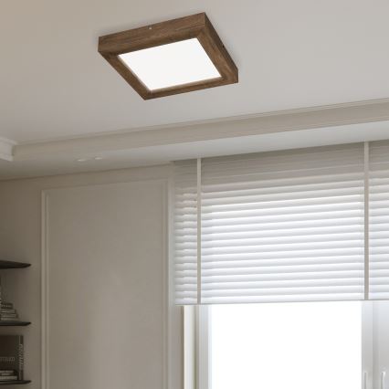 Brilagi - LED dimbare badkamer plafondlamp WOODY FRAME LED/24W/230V eiken walnoot 30x30 cm 3000-6000K IP44 + afstandsbediening