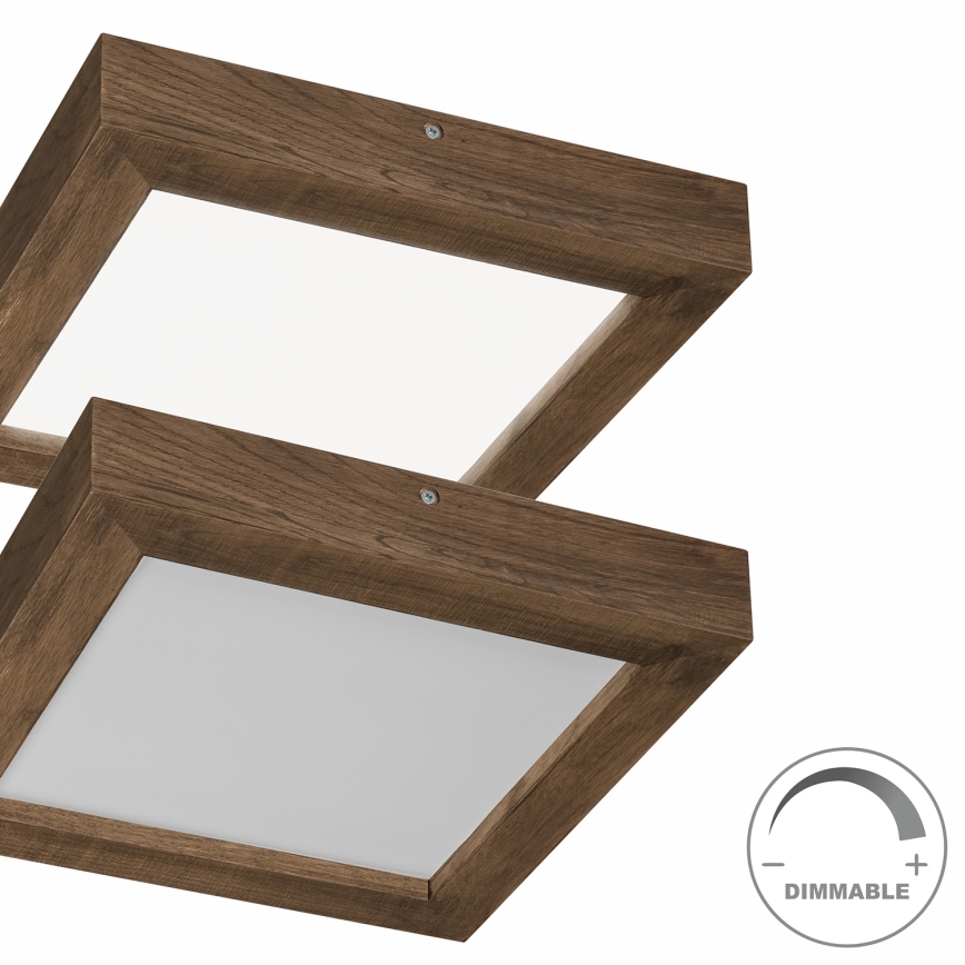 Brilagi - LED dimbare badkamer plafondlamp WOODY FRAME LED/24W/230V eiken walnoot 30x30 cm 3000-6000K IP44 + afstandsbediening