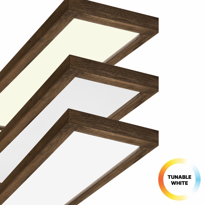 Brilagi - LED dimbare badkamer plafondlamp WOODY FRAME LED/50W/230V eiken walnoot 120x30 cm 3000-6000K IP44 + afstandsbediening