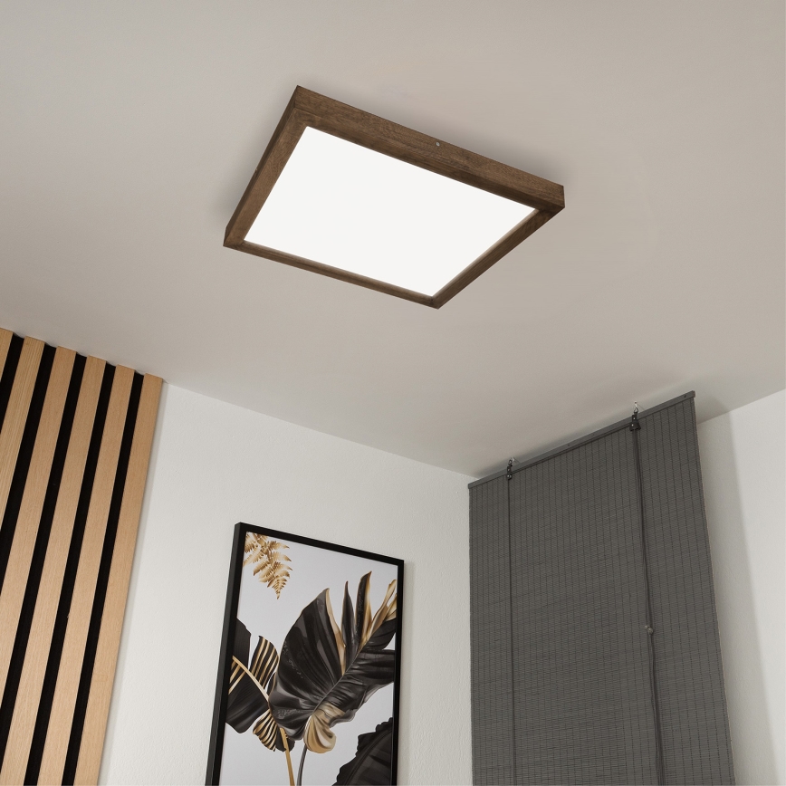 Brilagi - LED dimbare badkamer plafondlamp WOODY FRAME LED/50W/230V eiken walnoot 60x60 cm 3000-6000K IP44 + afstandsbediening