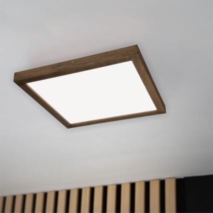 Brilagi - LED dimbare badkamer plafondlamp WOODY FRAME LED/50W/230V eiken walnoot 60x60 cm 3000-6000K IP44 + afstandsbediening