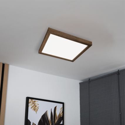Brilagi - LED dimbare badkamer plafondlamp WOODY FRAME LED/50W/230V eiken walnoot 60x60 cm 3000-6000K IP44 + afstandsbediening