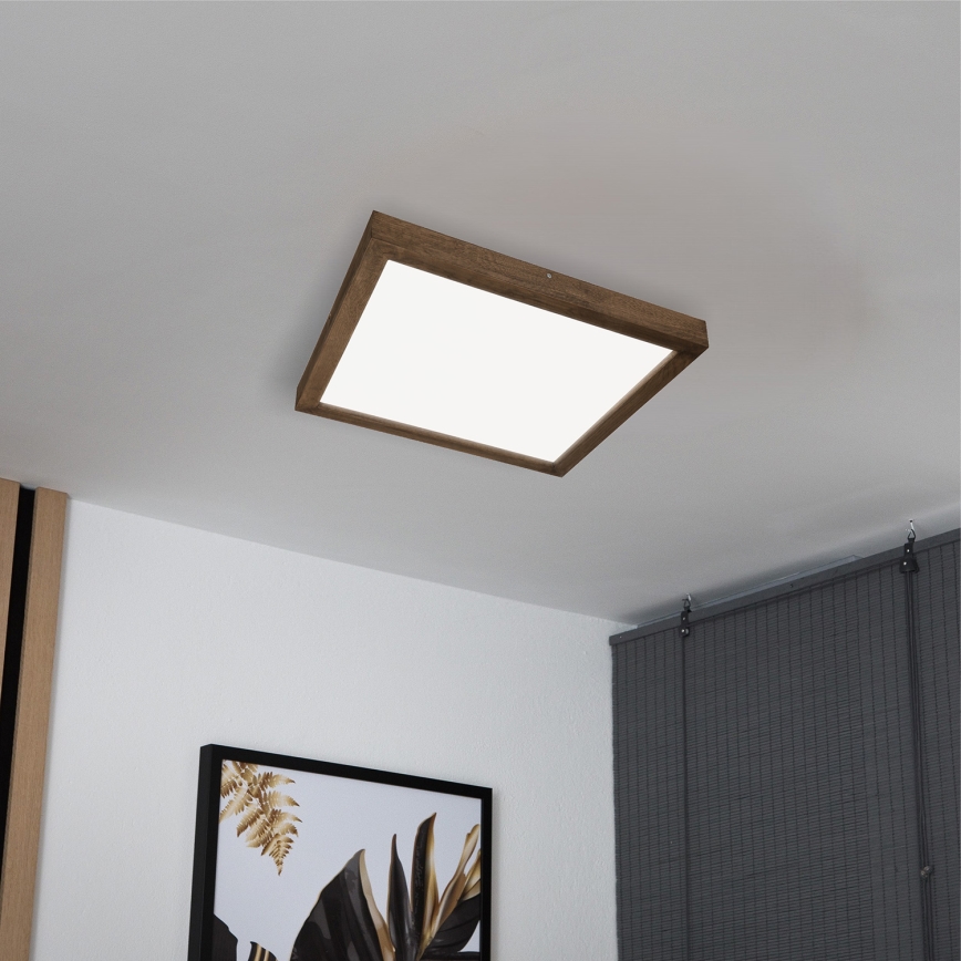 Brilagi - LED dimbare badkamer plafondlamp WOODY FRAME LED/50W/230V eiken walnoot 60x60 cm 3000-6000K IP44 + afstandsbediening