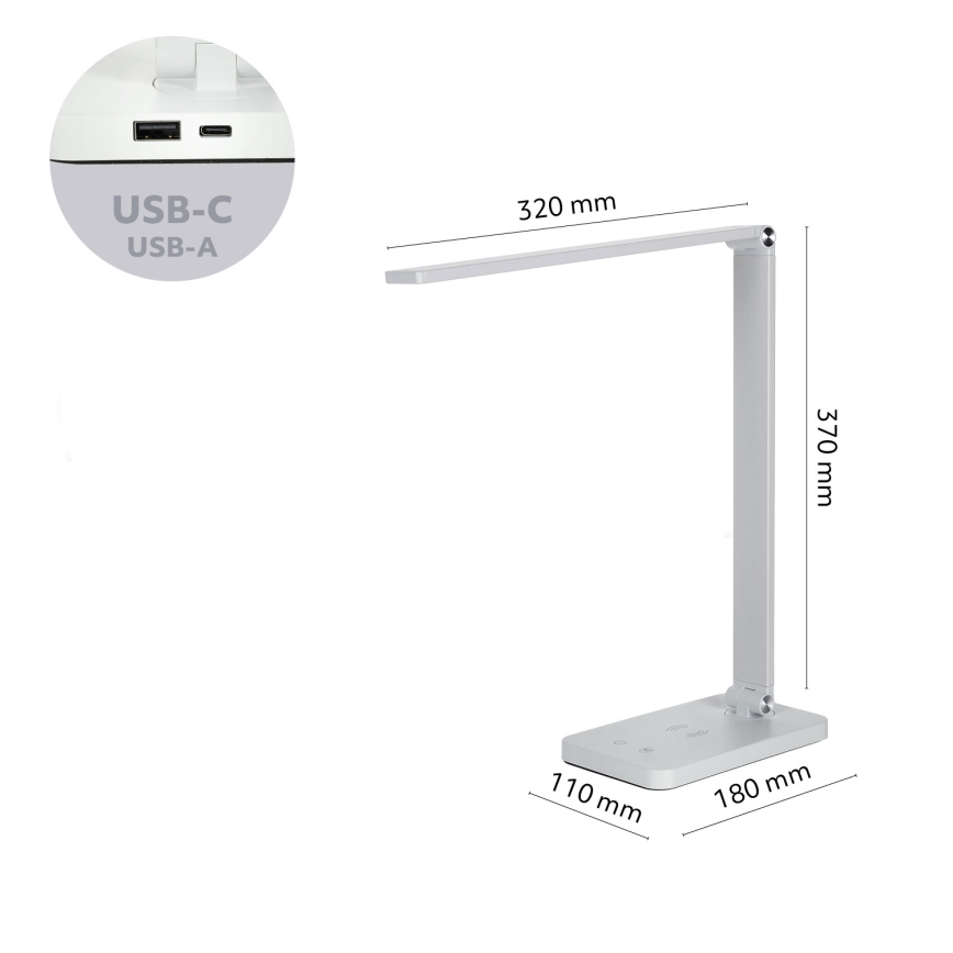 Brilagi - Dimbare aanraaktafellamp met draadloze QI-oplader MODO CHARGE LED/7W/5V 3000/4000/6000K wit